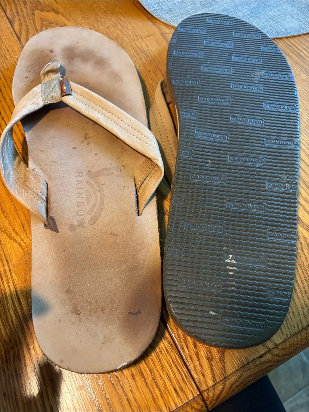 Rainbow Leather Thong Sandals in Light Tan